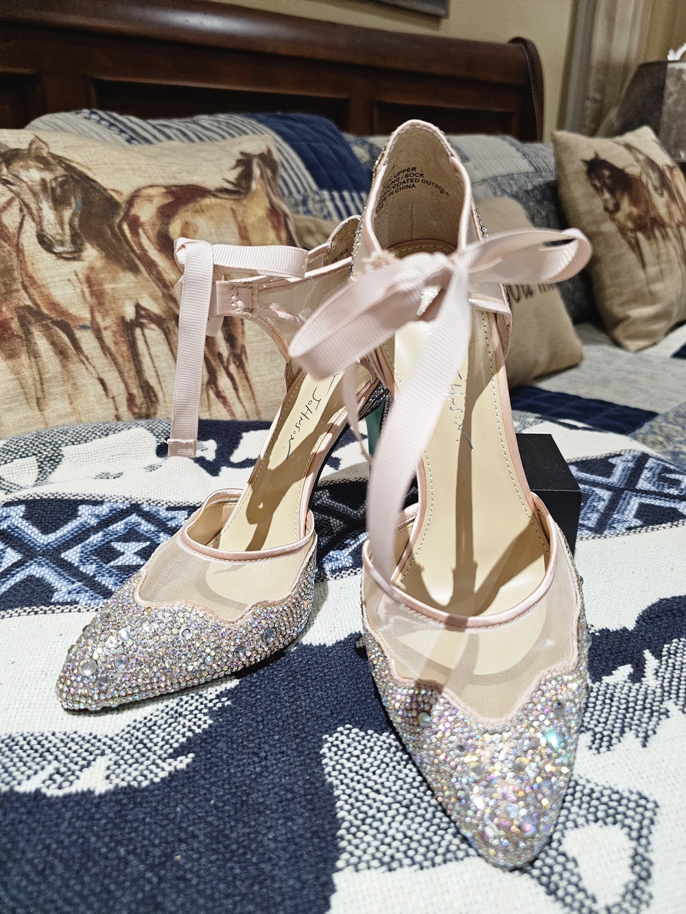 Betsey Johnson Pink Crystal Pointed-Toe Ankle-Tie Heels. NIB
